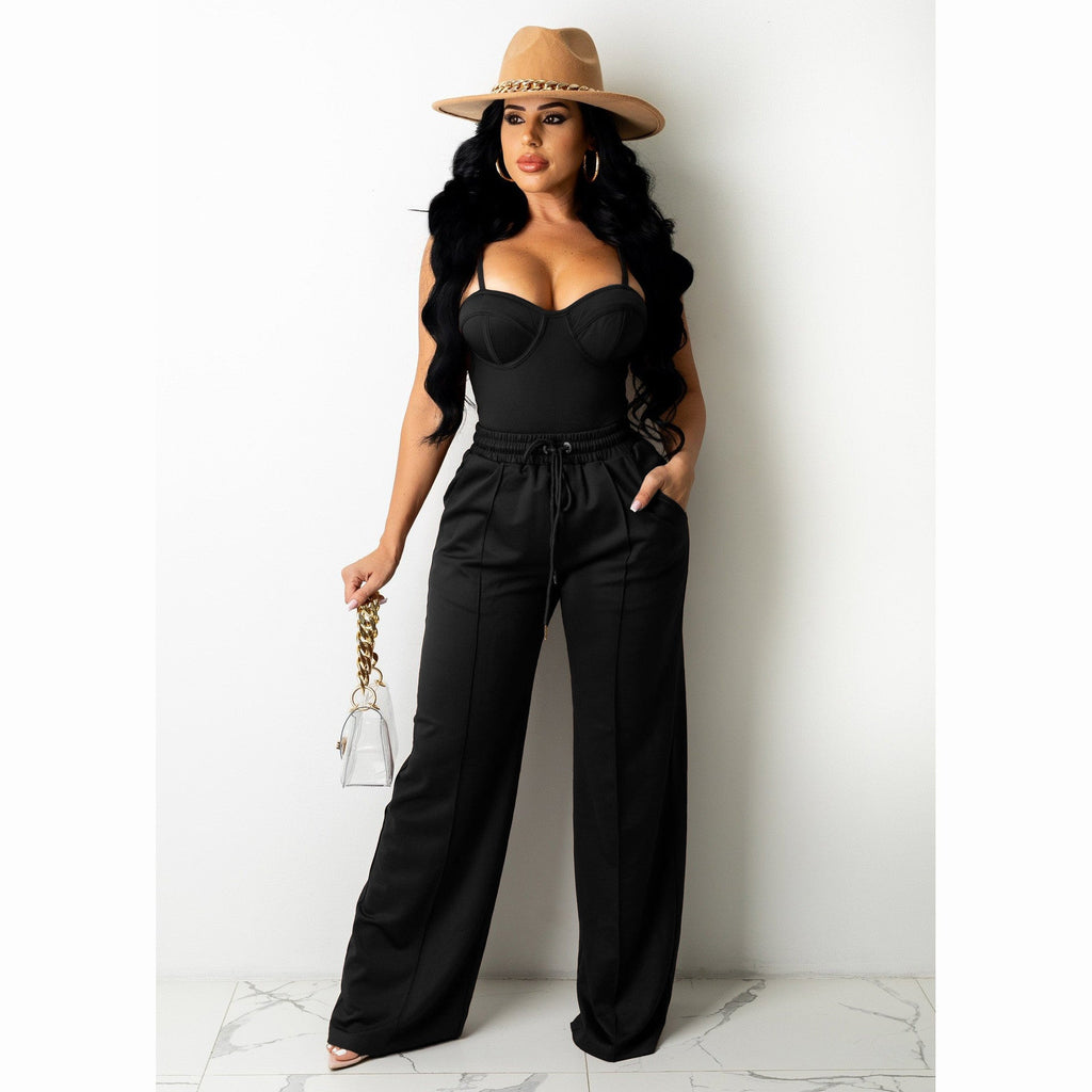 Ensemble haut à bretelle sans manches et pantalon large unie - Chic&Shines