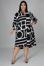Robe chemise ample mi-longue à manches longues et imprimé - Chic&Shines