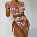 Ensemble soutien gorge string et porte Jarretière en dentelle Brodé - Chic&Shines