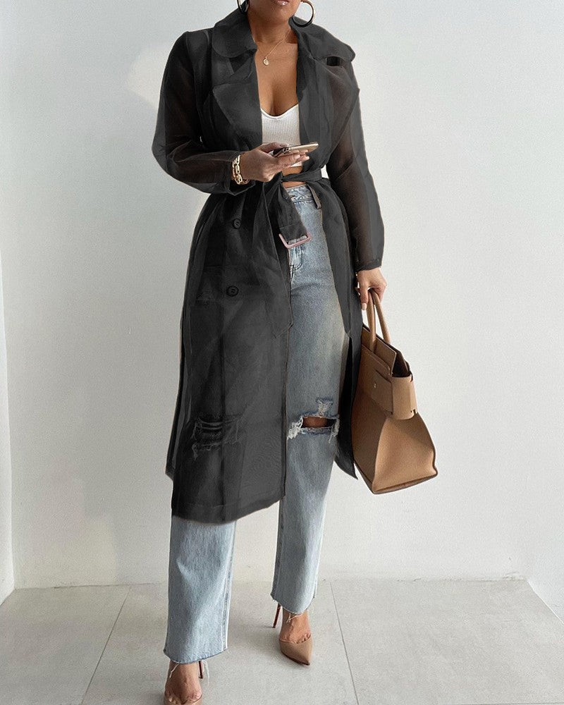 Elegant long-sleeved sheer overcoat