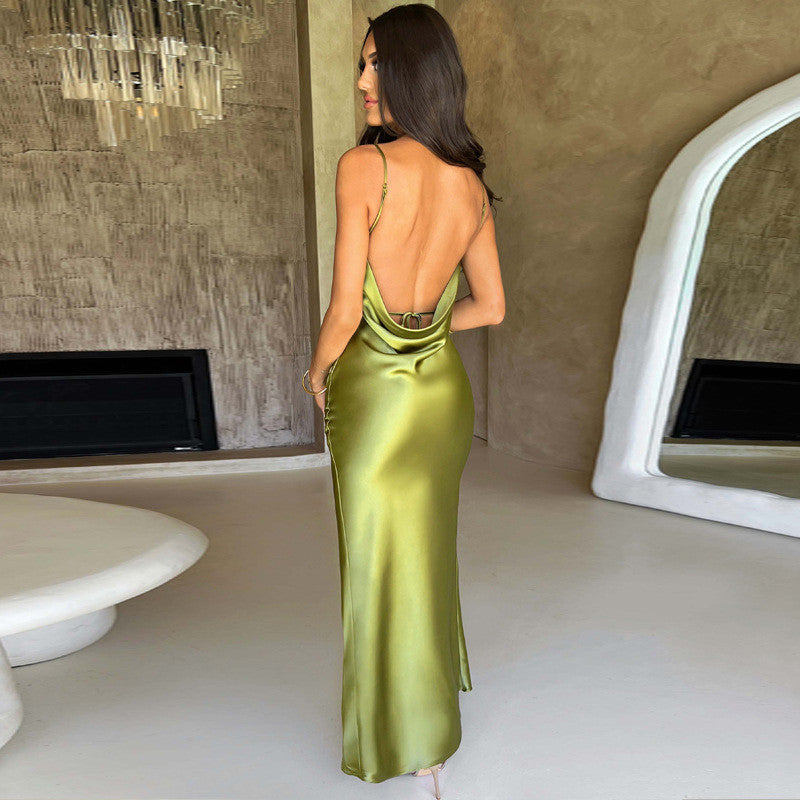 Robe Longue Fendue À Bretelles Dos Nu