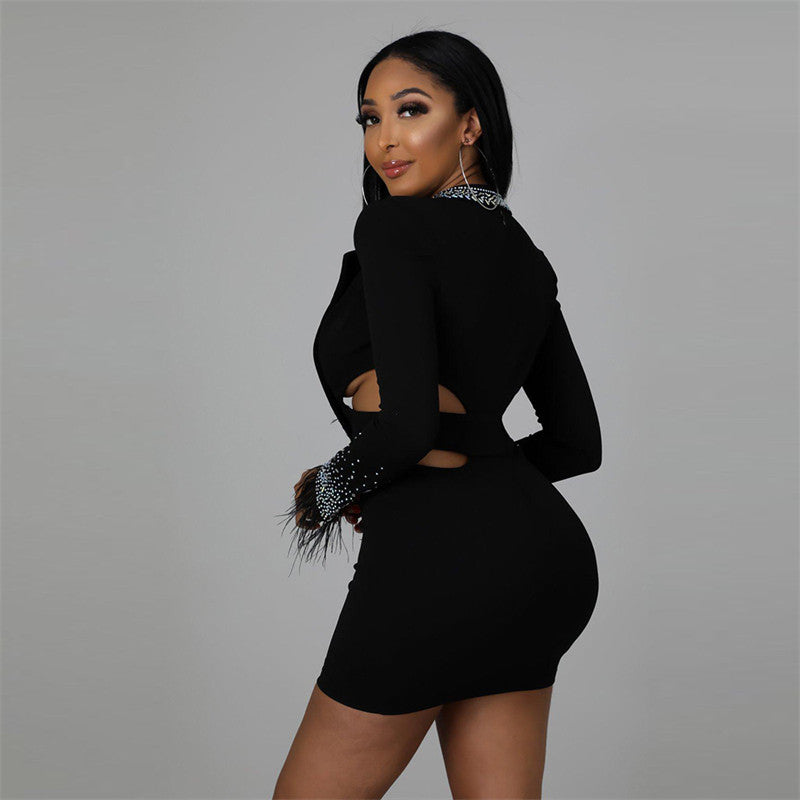 Mini dress with plunging V-neck and long sleeves