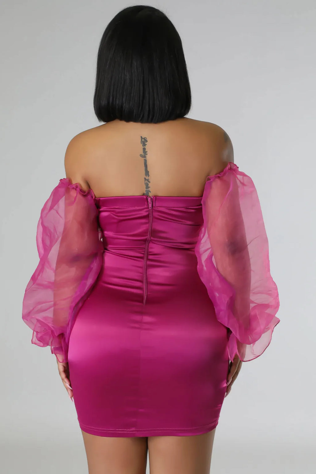 Short long-sleeved sheer knit strapless dress
