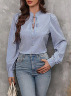 Chemise manches longues lanterne col à lacets - Chic&Shines