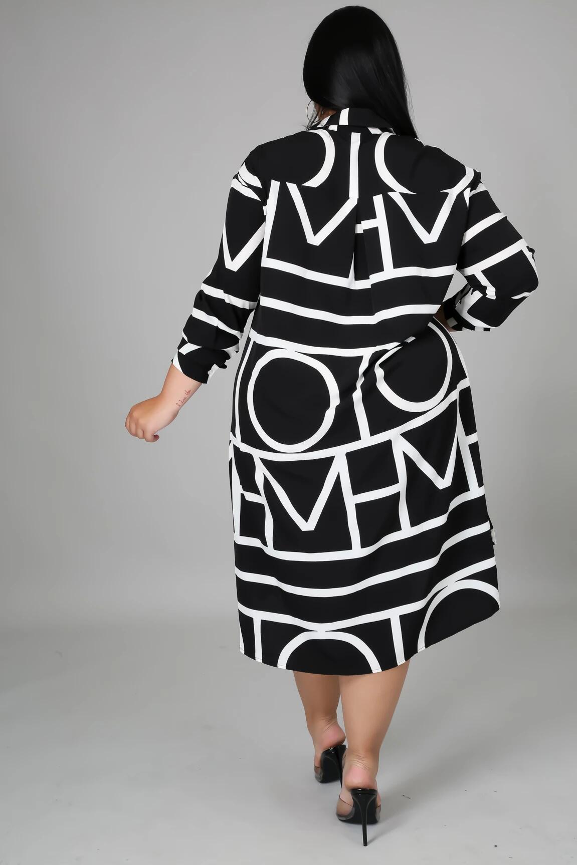 Robe chemise ample mi-longue à manches longues et imprimé