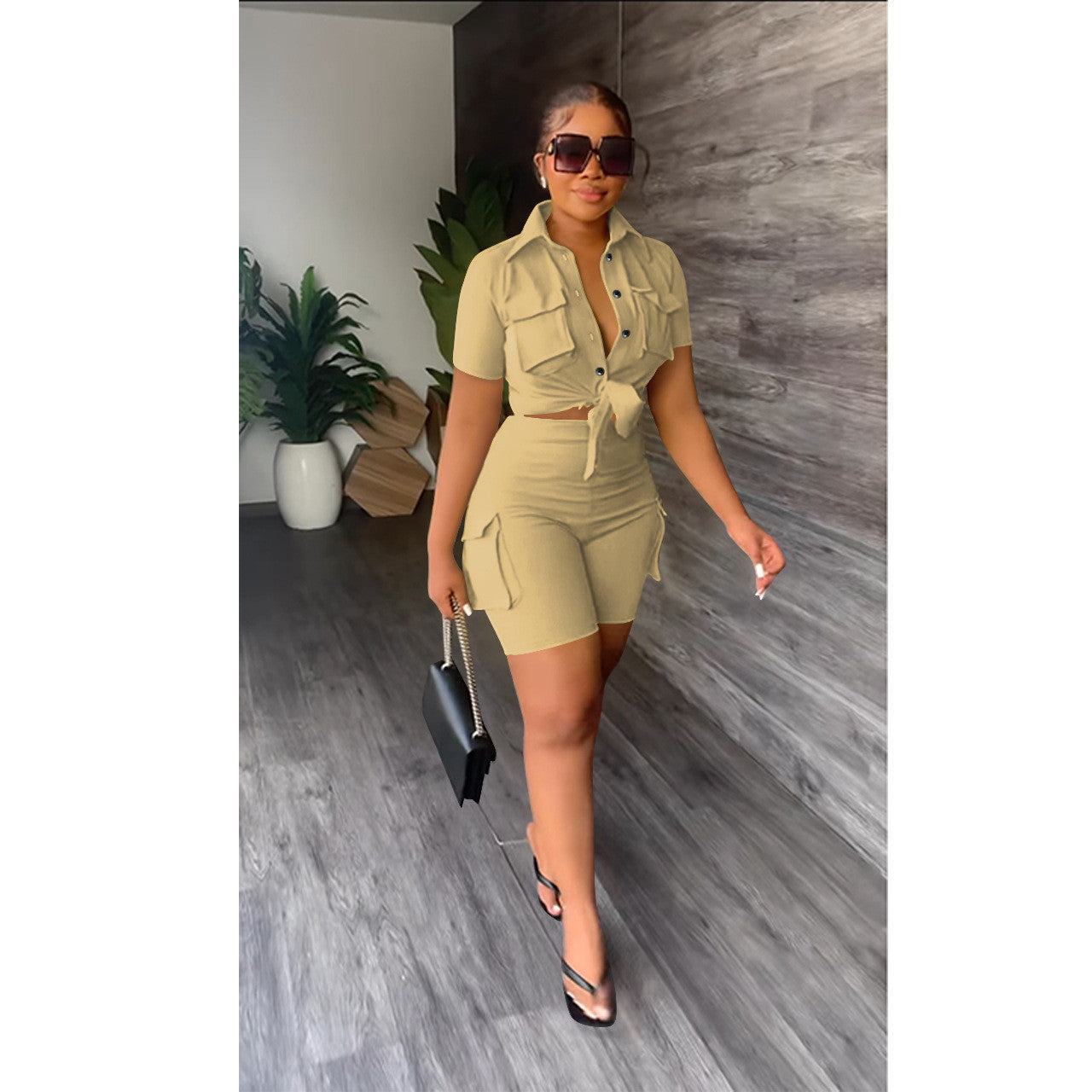 Ensemble Chemise À Manches Courtes Et Short cargo - Chic&Shines