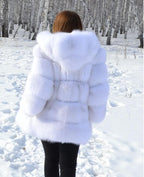 Manteau automne hiver fausse fourrure de renard à capuche