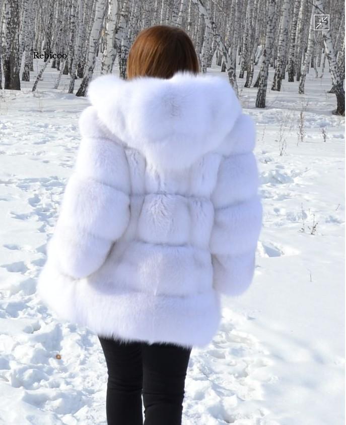 Manteau automne hiver fausse fourrure de renard à capuche