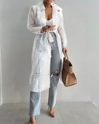 Elegant long-sleeved sheer overcoat