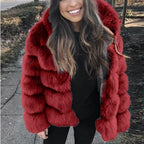 Manteau automne hiver fausse fourrure de renard à capuche - Chic&Shines