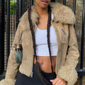 Veste d'hiver col fausse fourrure fermeture éclair - Chic&Shines