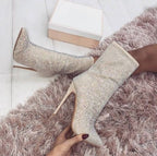 Bottes daim talon haut en strass à fermeture éclair latérale - Chic&Shines