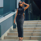 Robe longue demi col roulé sans manches