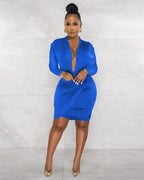 Robe courte serrée col plongeant manches longues automne et hiver sexy - Chic&Shines