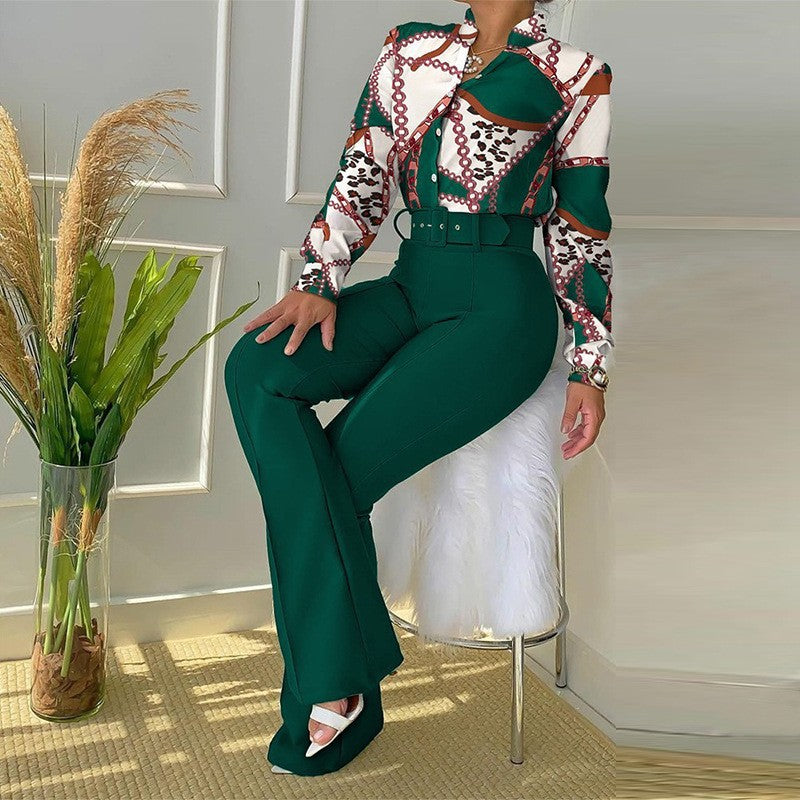 Ensemble Chemise Manches Longues Pantalon évasé - Chic&Shines