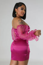 Short long-sleeved sheer knit strapless dress