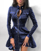Robe courte manches longues col haut à fermeture éclair - Chic&Shines