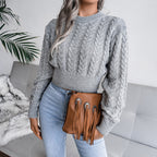Pull tricot manches longues col rond