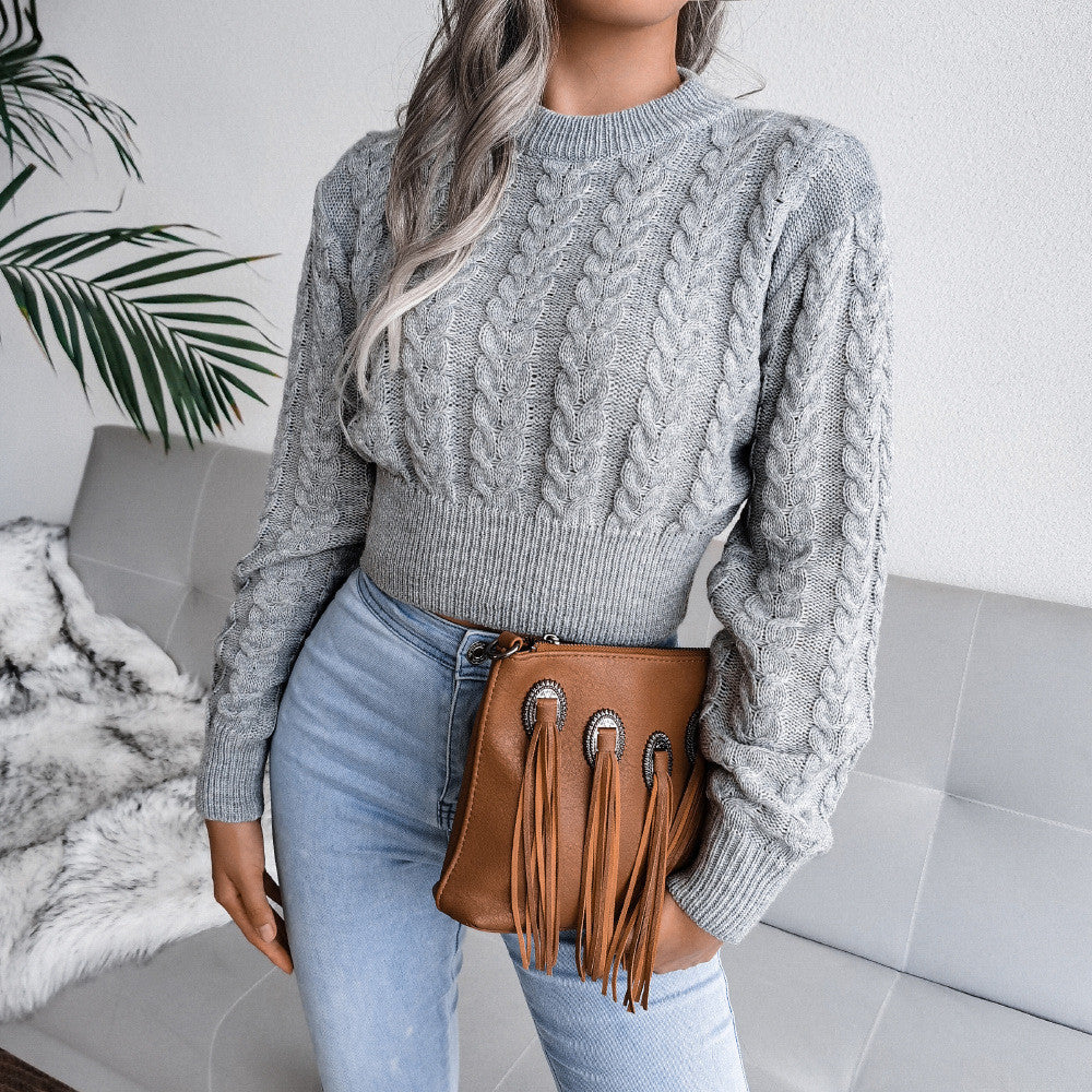 Pull tricot manches longues col rond