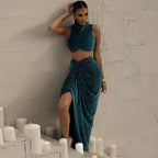Ensemble Haut Court Sans Manches Et Sa Jupe Fendue - Chic&Shines