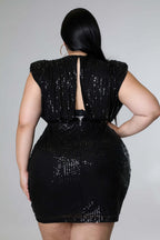 Robe courte de soirée pailleté noire col en V profond