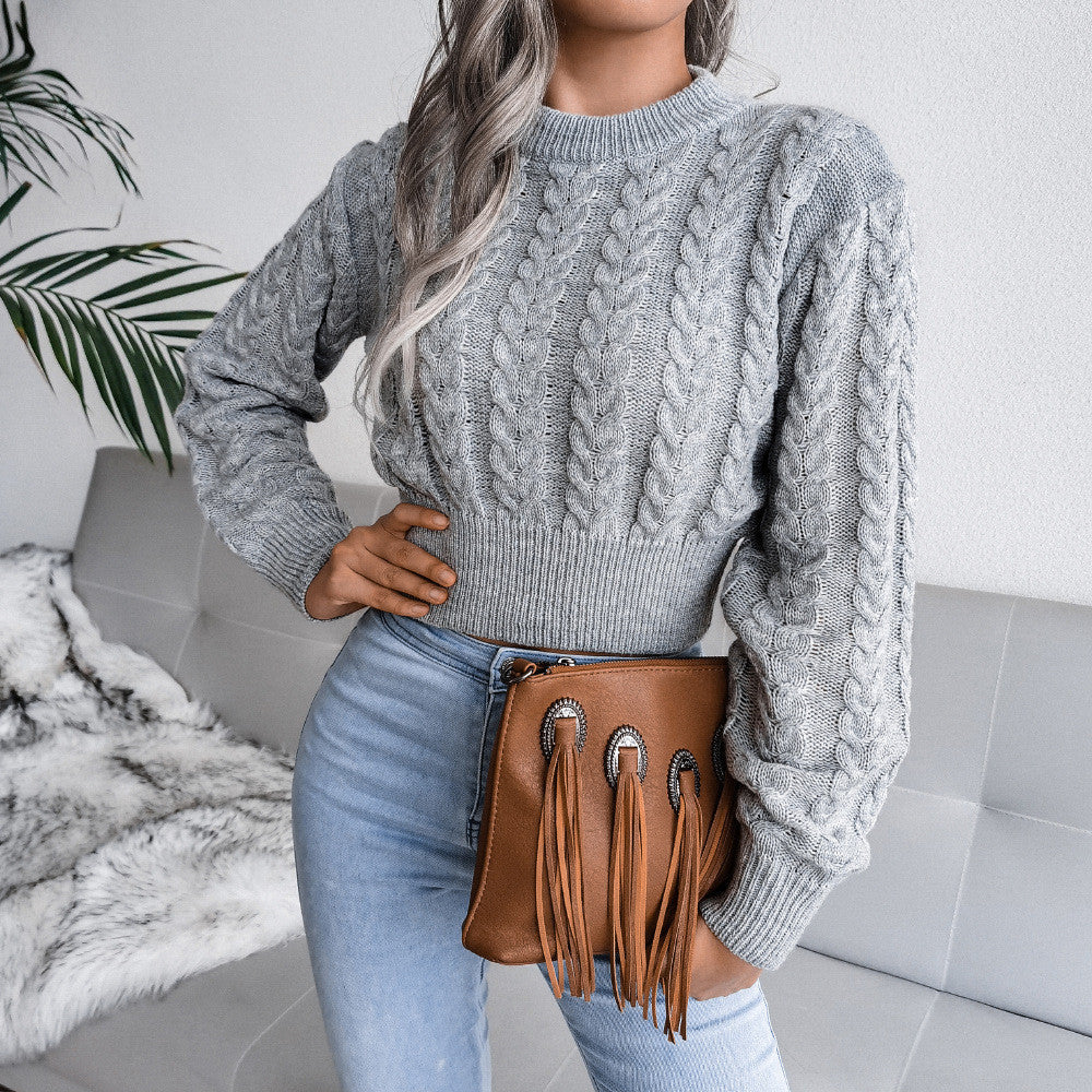 Pull tricot manches longues col rond