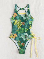 One-Piece Halter Irregular Lace-Up Swimsuit