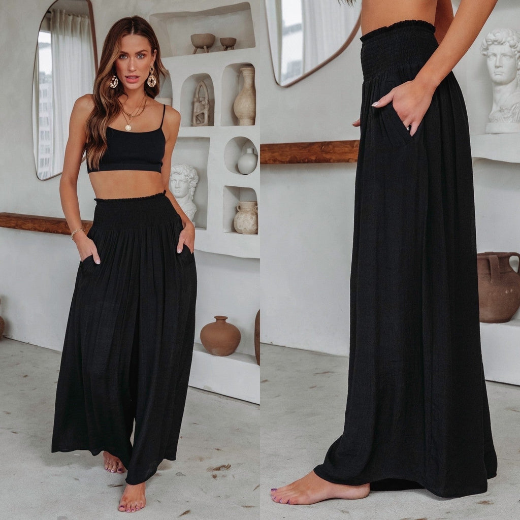 Pantalon coton taille haute ample