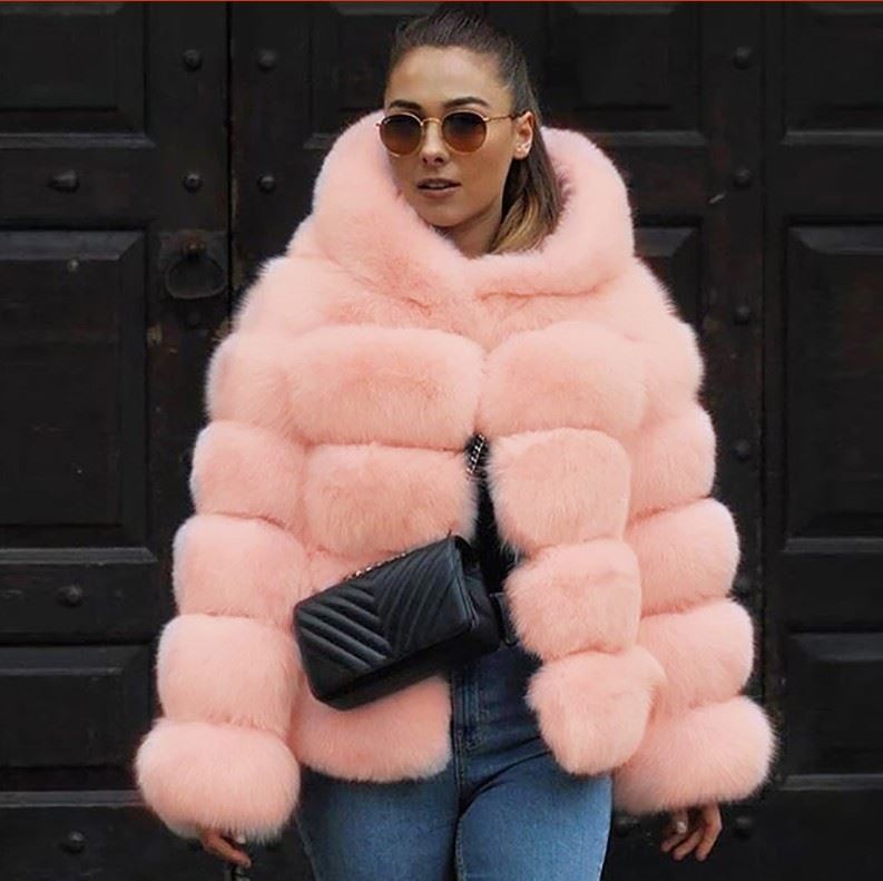 Manteau automne hiver fausse fourrure de renard à capuche - Chic&Shines