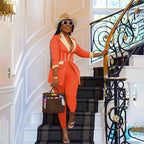 Ensemble blazer à fermeture éclair et pantalon assortie - Chic&Shines