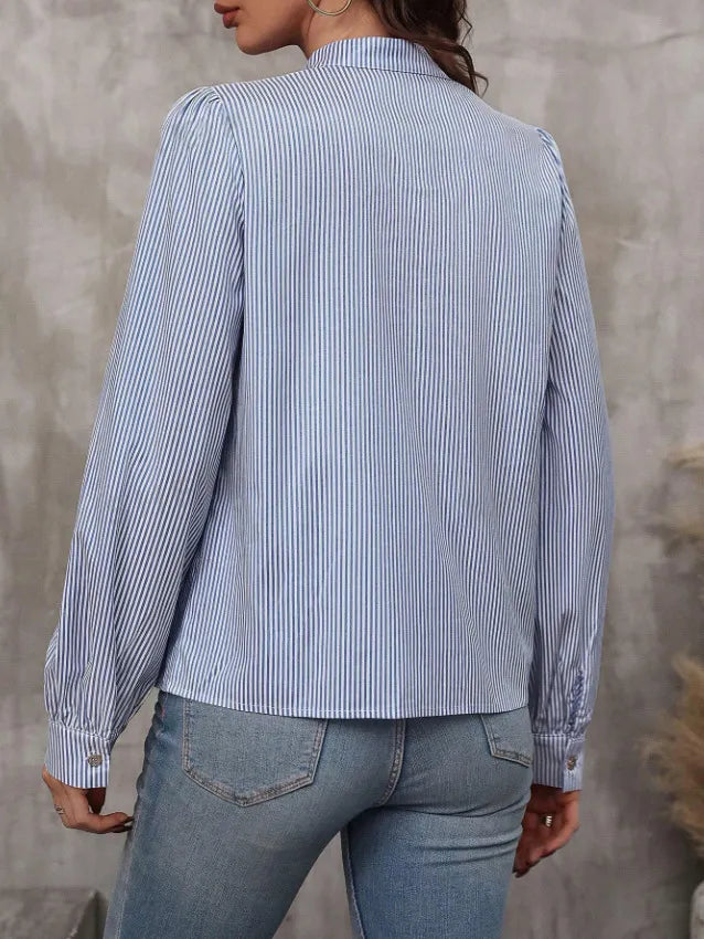 Lace-up Collar Lantern Long Sleeve Shirt