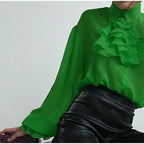 Chemise mousseline ébouriffé manches longues lanterne