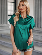 Chemise Satin Manches Courtes Raglan - Chic&Shines