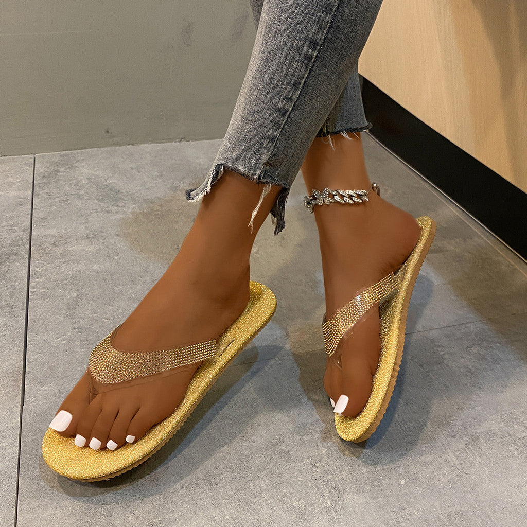 Flat summer rhinestone sandal