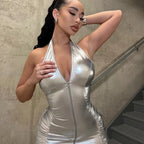Mini Robe Plissée Col Licou Et Fermeture Éclair - Chic&Shines