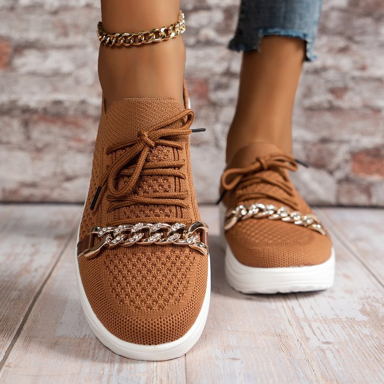 Basket compensée en maille déco boucle strass - Chic&Shines