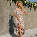 Robe longue à manches courtes taille haute imprimé florale - Chic&Shines