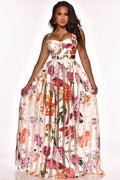 Robe longue à bretelle en maille transparente imprimé fleur - Chic&Shines