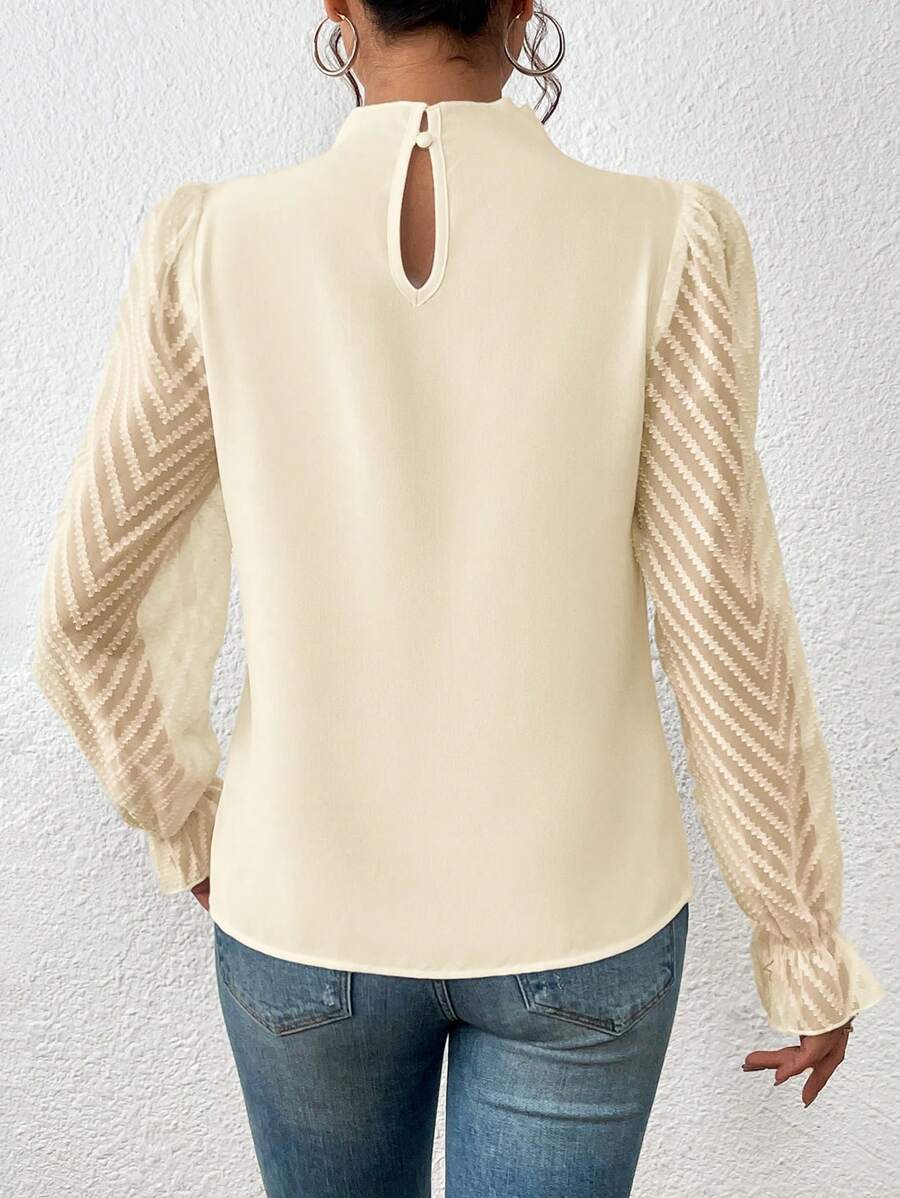 Long-Sleeved Mesh Blouse