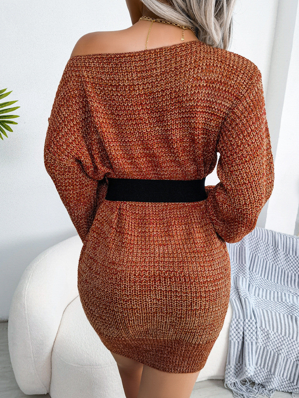 Robe Courte Tricotée Manches Lanternes