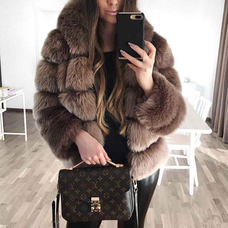 Manteau automne hiver fausse fourrure de renard à capuche - Chic&Shines