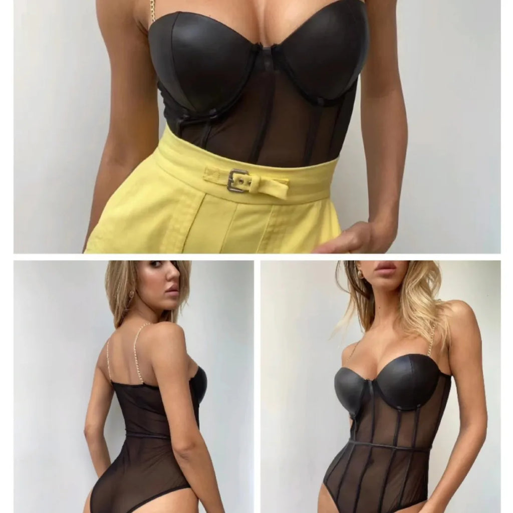 Bodys en maille transparent bretelles à chaîne