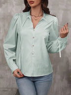 Lace-up Collar Lantern Long Sleeve Shirt