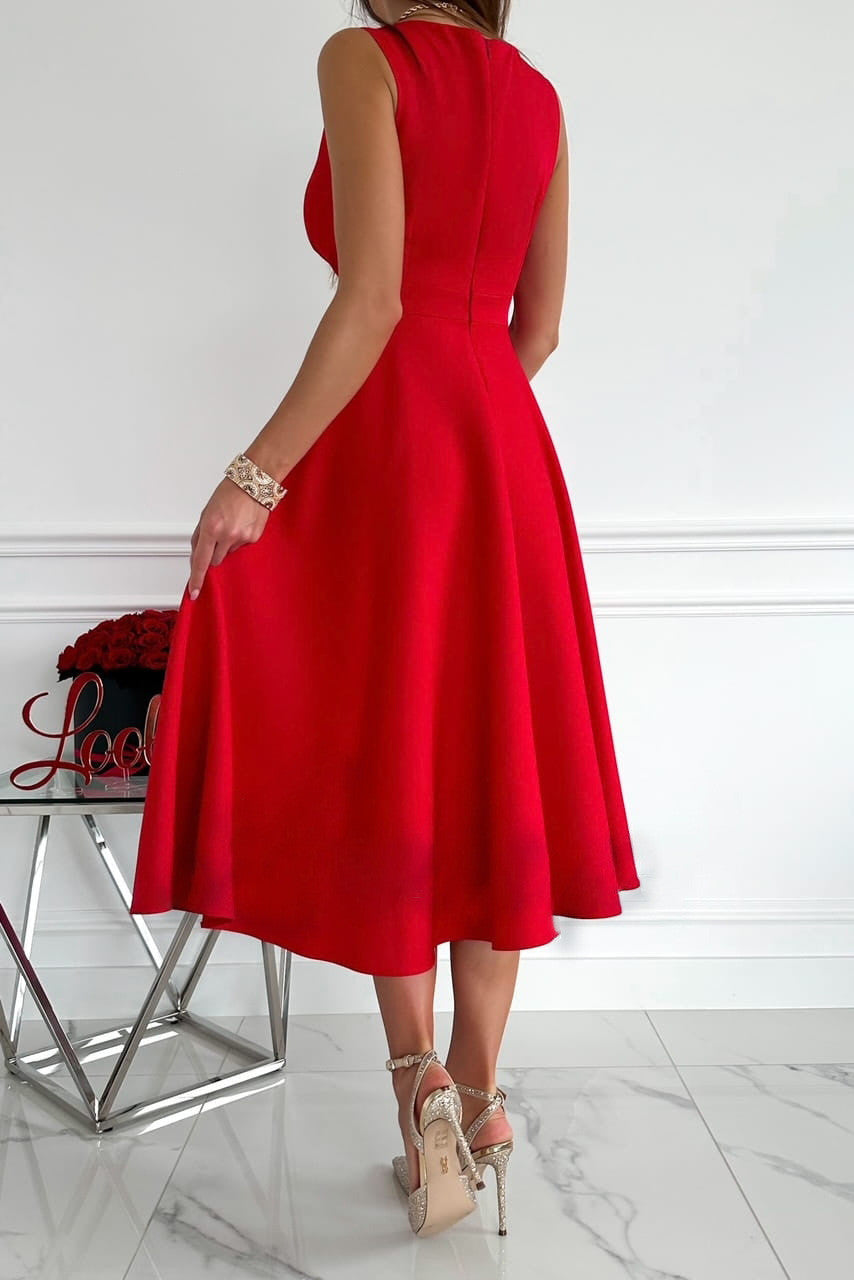 Robe Mi-Longue Col V Sans Manches