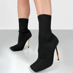 Bottes talon stiletto hauteur cheville bout carré tricoter élastique - Chic&Shines