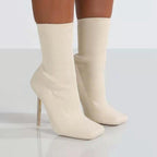 Bottes talon stiletto hauteur cheville bout carré tricoter élastique - Chic&Shines