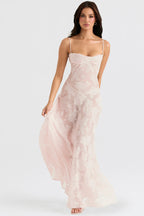 Robe longue Kira pour femme – Élégante robe en dentelle noire ornée de fleurs et à la coupe flatteuse