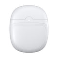 Boîtier de charge sans fil blanc pour écouteurs, design compact et moderne, idéal pour le rangement et la recharge rapide des écouteurs Bluetooth.