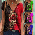 t-shirt 3D Rose Imprimé Manches Courtes Ample