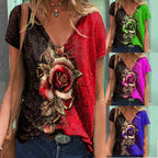 t-shirt 3D Rose Imprimé Manches Courtes Ample